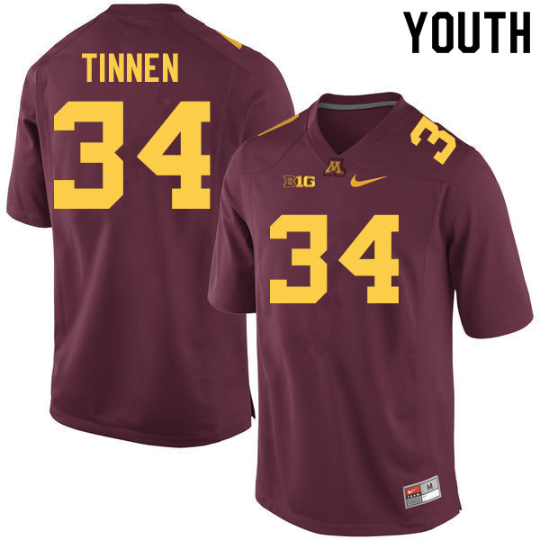 Youth #34 Jack Tinnen Minnesota Golden Gophers College Football Jerseys Sale-Maroon